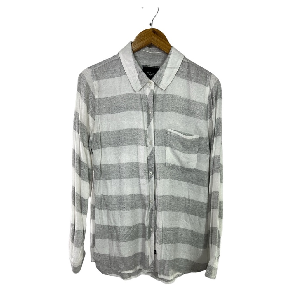 Rails Grey And White Stripe Rayon Button Down Shi… - image 1